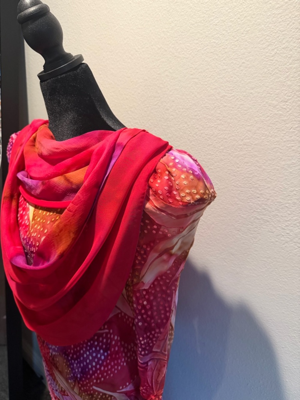 Vintage Judy Hornby Couture Pink & Purple Printed Maxi Dress with Draped Scarf - Picture 4 of 10